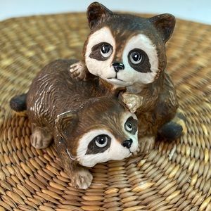 Vintage HOMCO Baby Raccoons Ceramic Figurine